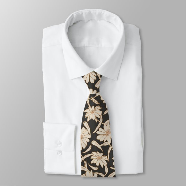 Boho Moderne Botanische Schwarze Herren Hochzeit Krawatte (Gebunden)