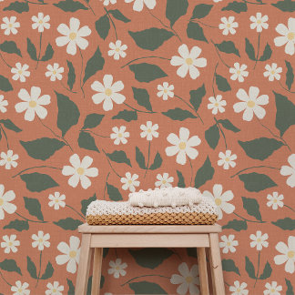 Boho Moderne Daisy Muster Terrakotta Sage Tapete