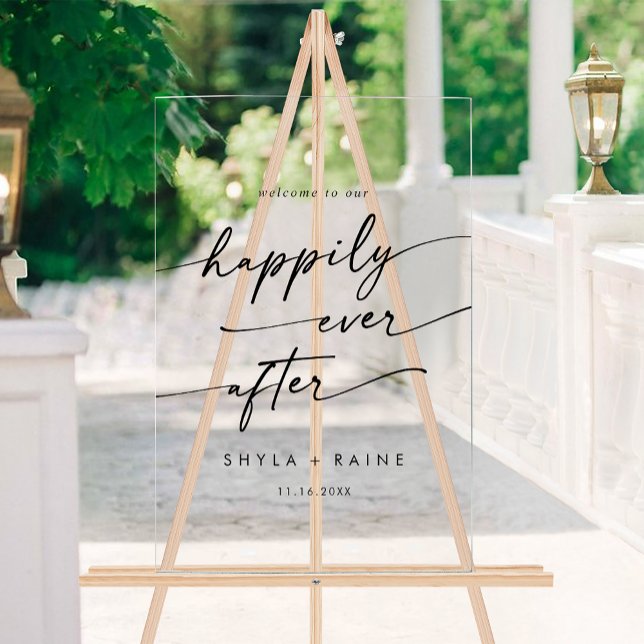Boho Moderne glücklich klare Akryllische Hochzeit  Acrylschild (Boho Modern Happily Clear Acrylic Wedding Welcome Acrylic Sign)