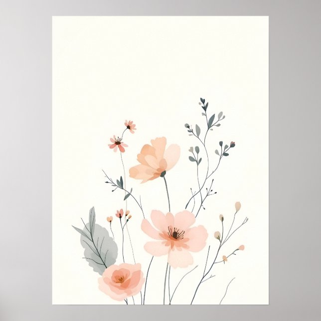 Boho Moderne Kunst - Weiche Blüte Blumenskizze Poster (Vorne)