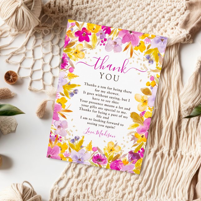 Boho moderne lila Lavendel Blumenkohl-Brautparty Dankeskarte (Boho modern purple lavender floral bridal shower thank you card)