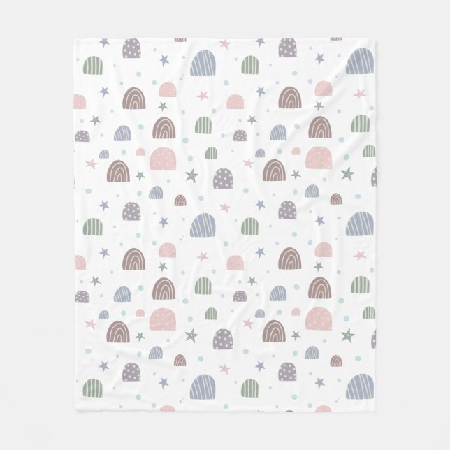 Boho moderne pastellfarbene Regenbogensterne Fleecedecke (Vorderseite)