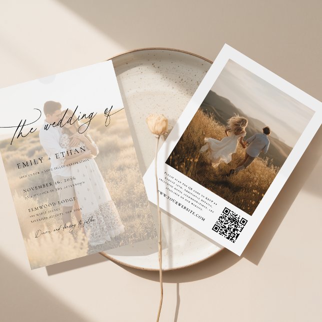 Boho Moderne Vellum-Overlay-Foto-QR-Code-Hochzeit  Einladung (Von Creator hochgeladen)