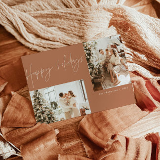 Boho Moderne Weihnachtskarte, Terracotta Holiday Einladung
