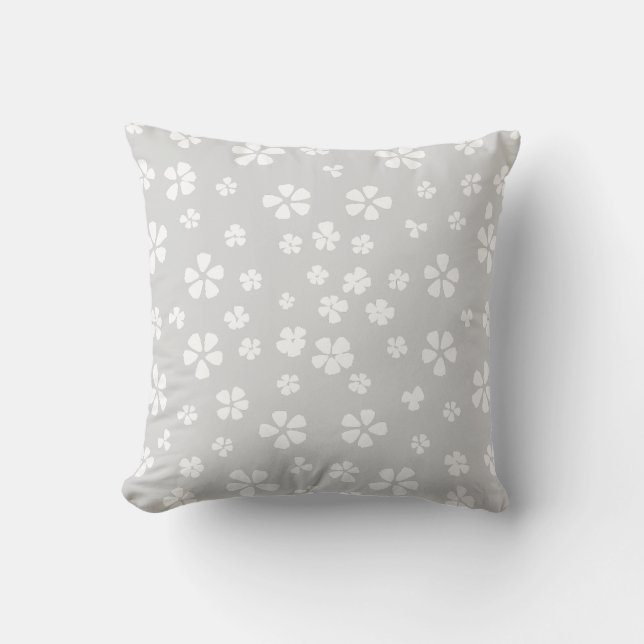 Boho moderne weiße Wildblume staubig grau Kissen (Vorderseite)