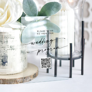 Boho Moderner QR-Code Klarsichtiges Hochzeitsprogr Acrylschild