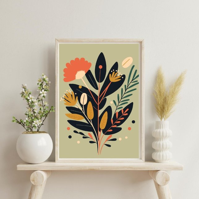Boho Modernes Abstrakt Botanisches Blume Poster (Von Creator hochgeladen)