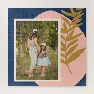 Boho Modernes Abstraktes botanisches Blue Custom F Puzzle