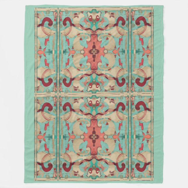 Boho modernes Lilien-Deko-Rosa, Creme, Aqua Fleecedecke (Vorderseite)