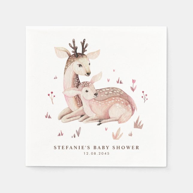 Boho Mommy and Baby Deer Woodland Baby Shower Serviette (Vorderseite)