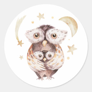Boho Mommy and Baby Owl Celestial Baby Shower Runder Aufkleber