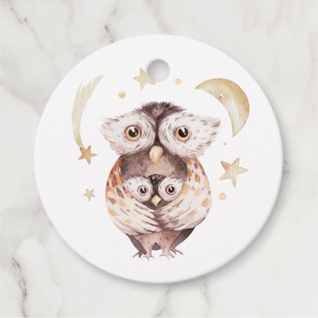 Boho Mommy and Baby Owl Woodland Baby Shower Geschenkanhänger (Vorderseite)