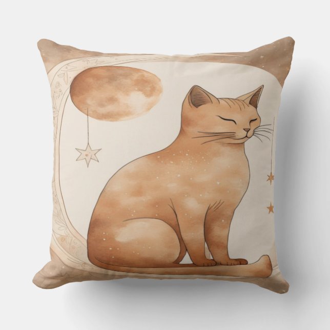 Boho-Mond-Katzendesign Kissen (Vorderseite)