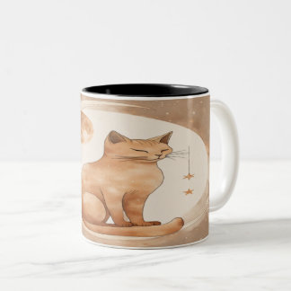 Boho-Mond-Katzendesign Zweifarbige Tasse