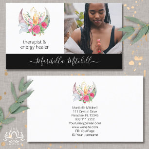 Boho Mond Kristalle Federn Blumen Federn Foto Visitenkarte