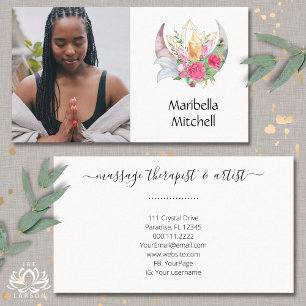 Boho Mond Kristalle Federn rosa Blumen Foto Visitenkarte