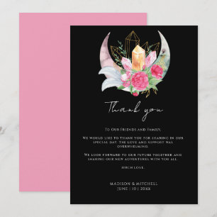Boho Mond Kristalle Federn Rosa Blumen Hochzeit Dankeskarte