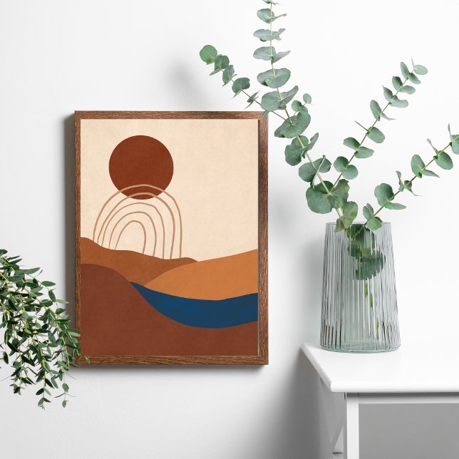 Boho-Mond-Landschaft abstrakte Erdtöne Poster (Boho Moon Sun Landscape Abstract Modern Wall Art. Both Digital and Printed versions available.)
