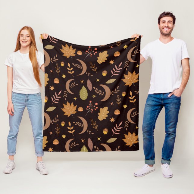 Boho-Mond mit Herbstlaub-Muster    Fleecedecke (Beispiel)