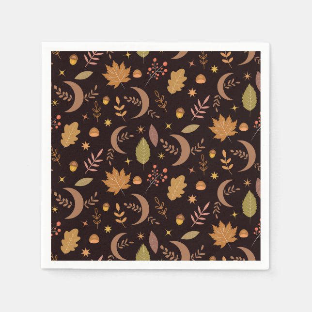 Boho-Mond mit Herbstlaub-Muster  Serviette (Vorderseite)
