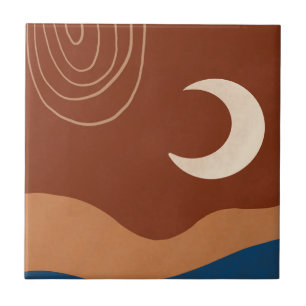 Boho Mond Regenbogen Landschaft Rost Braun Blau Br Fliese