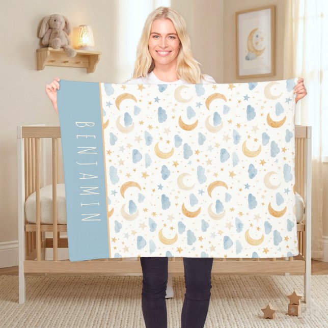 Boho-Mond-Sterne-Wolken-Kids-Monogramm Fleecedecke (Boho Moon Stars Cloud Kids Monogram Fleece Blanket)