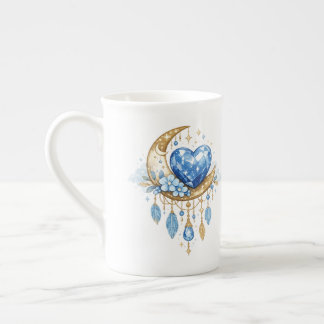 Boho Mond und Kristallherz Kaffeetasse – Whimsical Prozellantasse