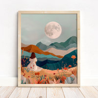 Boho Mondbeschienenes Wüstenlandschaft-Wandkunst-D