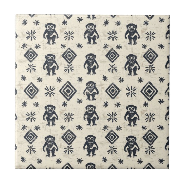 Boho Monkey Jungle Safari Pattern (2) Fliese (Vorderseite)