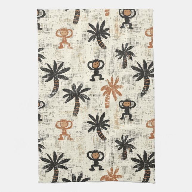 Boho Monkey Jungle Safari Pattern Geschirrtuch (Vertikal)