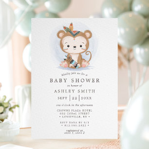 Boho-Monkey-Tribal-Aquarell-Bohemien-Baby-Party Einladung