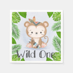 Boho Monkey Wild One Birthday Party Serviette