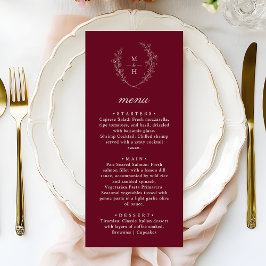 Boho Monogram Elegant Burgundy Wedding Dinner Menükarte