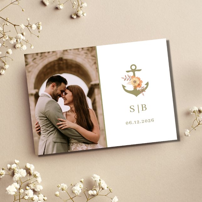 Boho Monogram Wedding Foto Vielen Dank Dankeskarte (Boho Nautical Photo Wedding Thank You Cards)