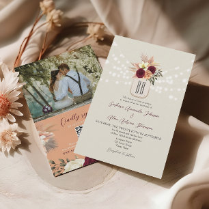 Boho Monogram Wedding QR Code Einladung