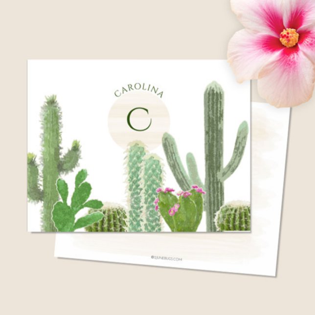 Boho Monogram Wüste Cacti Wasserfarbenfloral Mitteilungskarte (Von Creator hochgeladen)