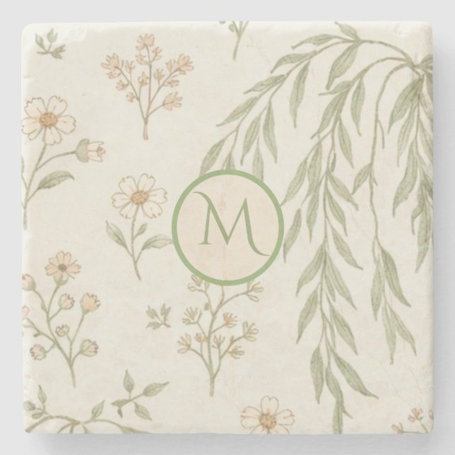 Boho-Monogramm Cottagecore-Geschenk Steinuntersetzer (Vorderseite)