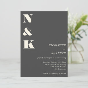 Boho-Monogramm-Initialen Anthrazitgrau Foto-Hochze Einladung