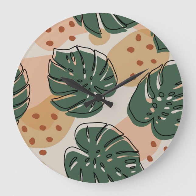 Boho monstera: abstraktes tropisches Muster Große Wanduhr (Vorderseite)