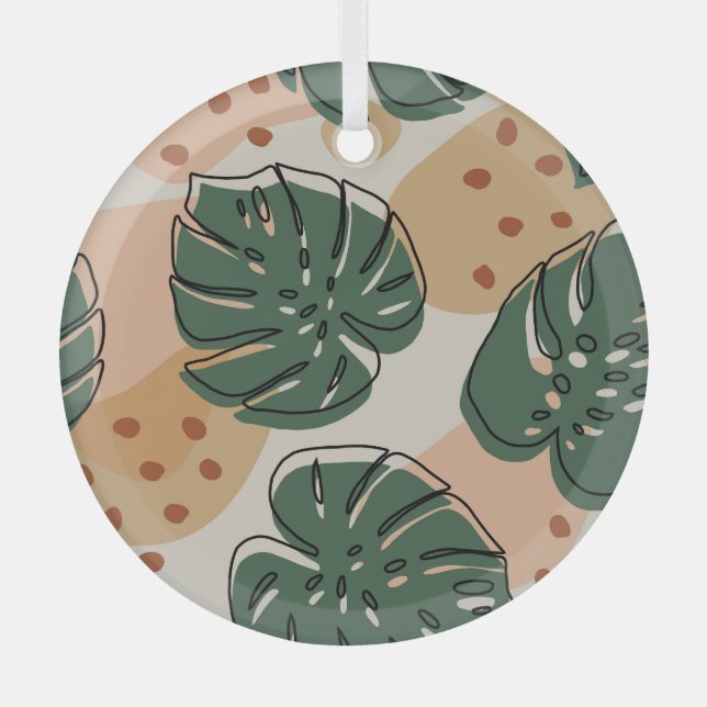 Boho monstera: abstraktes tropisches Muster Ornament Aus Glas (Vorderseite)