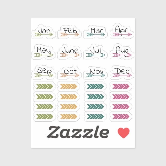 Boho Monthly Arrows and Washi Planner Stickers Aufkleber (Blatt)