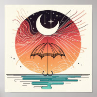Boho Moon auf Regenschirm mit Fallenden Sternen