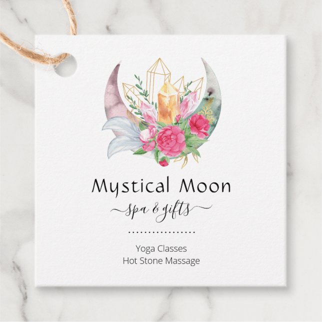Boho Moon Crystals Feathers Blume Business Card Geschenkanhänger (Vorderseite)