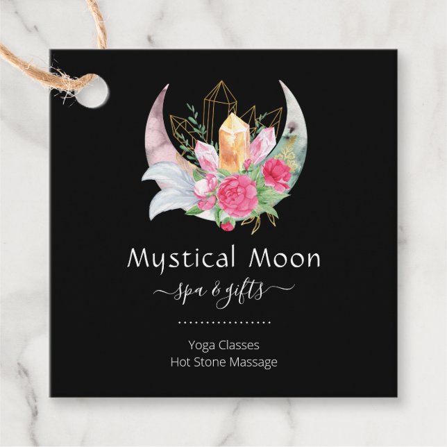 Boho Moon Crystals Feathers Blume Business Card Geschenkanhänger (Vorderseite)