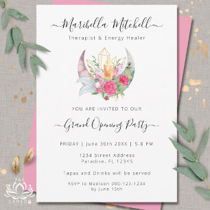 Boho Moon Crystals Feathers Blume Business Event Einladung