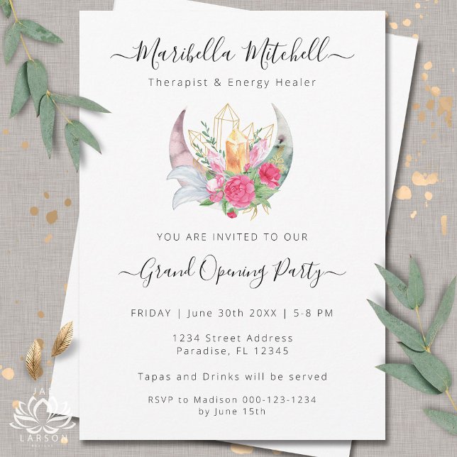 Boho Moon Crystals Feathers Blume Business Event Einladung (Von Creator hochgeladen)