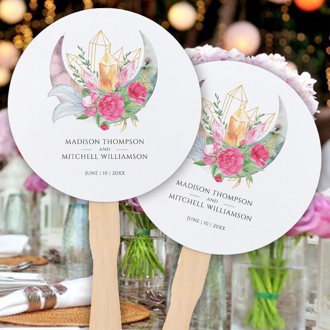 Boho Moon Crystals Feathers Pink Blume Hochzeit Fächer (Von Creator hochgeladen)