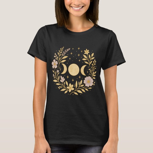 Boho Moon Floral Spiritueller T - Shirt | Celestia (Vorderseite)