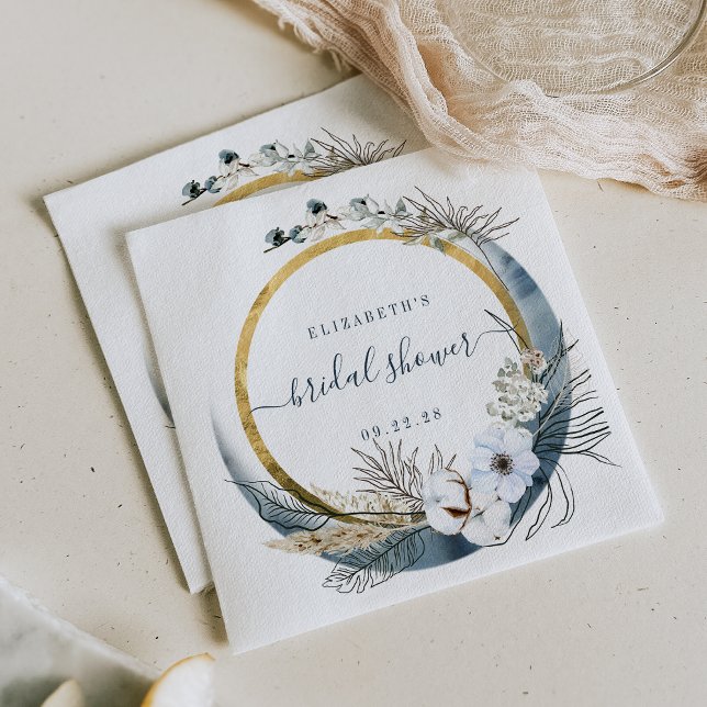 Boho Moon Floral Wreath Indigo Gold Serviette (Von Creator hochgeladen)