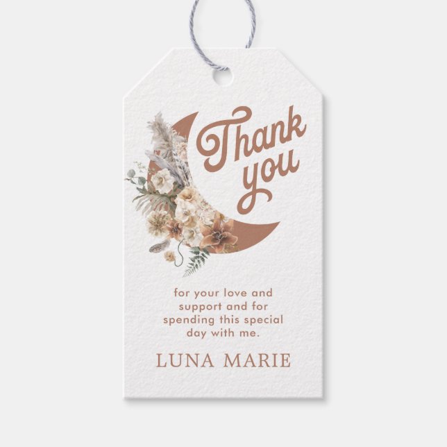 Boho Moon Gender Neutral Baby Duwer Gefallen Geschenkanhänger (Vorderseite)